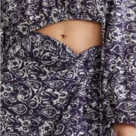 NWT blue white print gauzy cotton balloon sleeve oversized cropped blouse top S - Picture 3 of 13